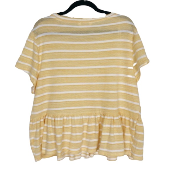 LC LAUREN CONRAD Petite Top Peplum Short Sleeves Yellow Stripe LP - Picture 3 of 5